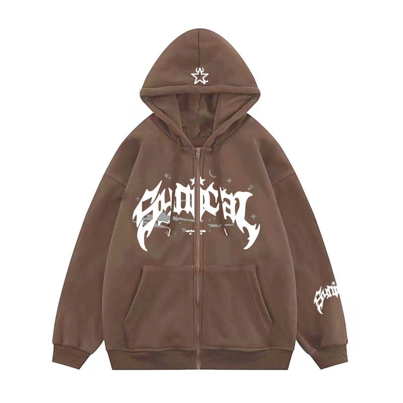 Brown Stotic Zipper Hoodie