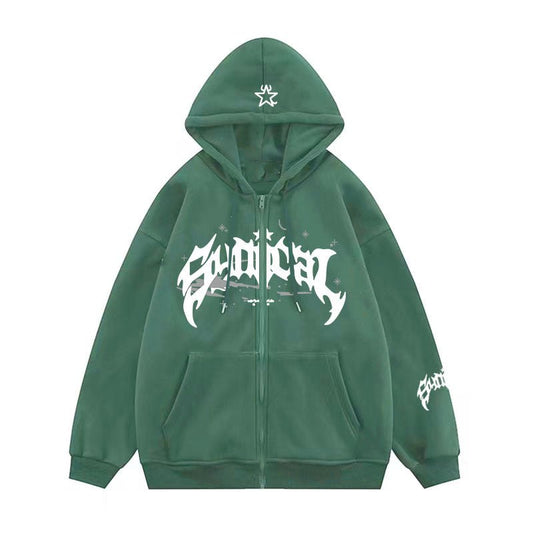 Green Stotic Zipper Hoodie